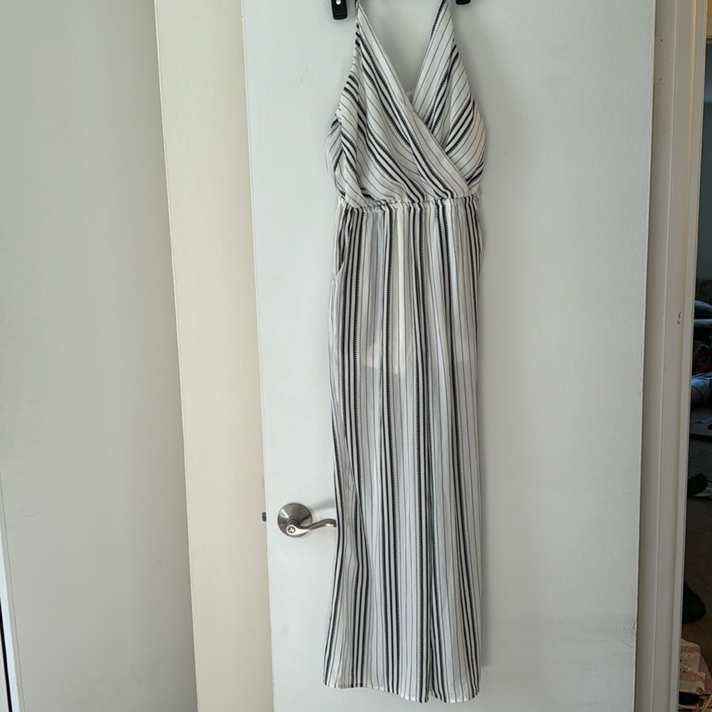 NWT Francesca’s Black and white striped jumpsuit